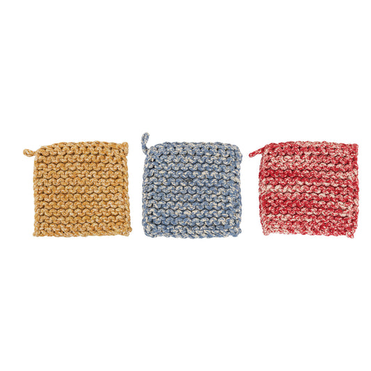 Melange Cotton Crocheted Pot Holder, 3 Colors (Sold Individually)