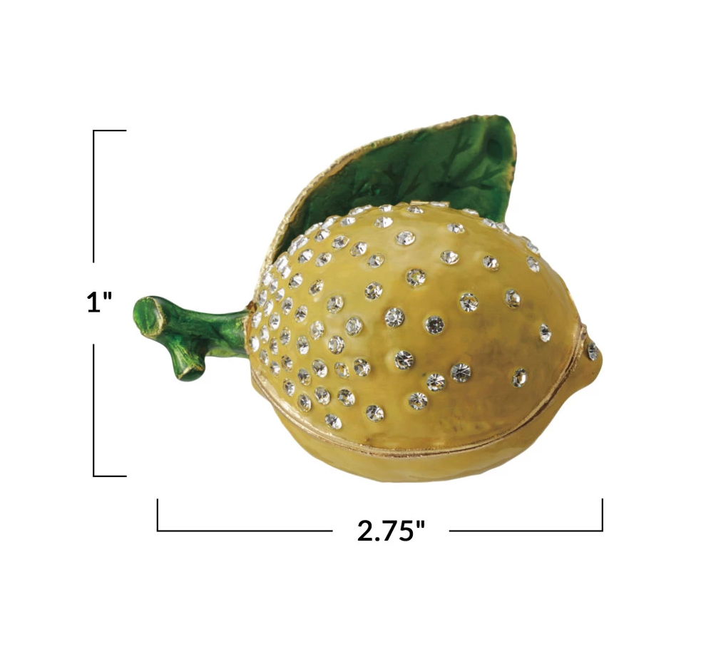 Trinket Box Enameled Metal Lemon 2.75"l x 1"h