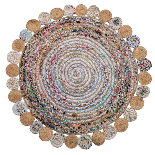 Rug Round Woven Cotton Chindi & Jute Braided Circle Multi Color 4' Diameter