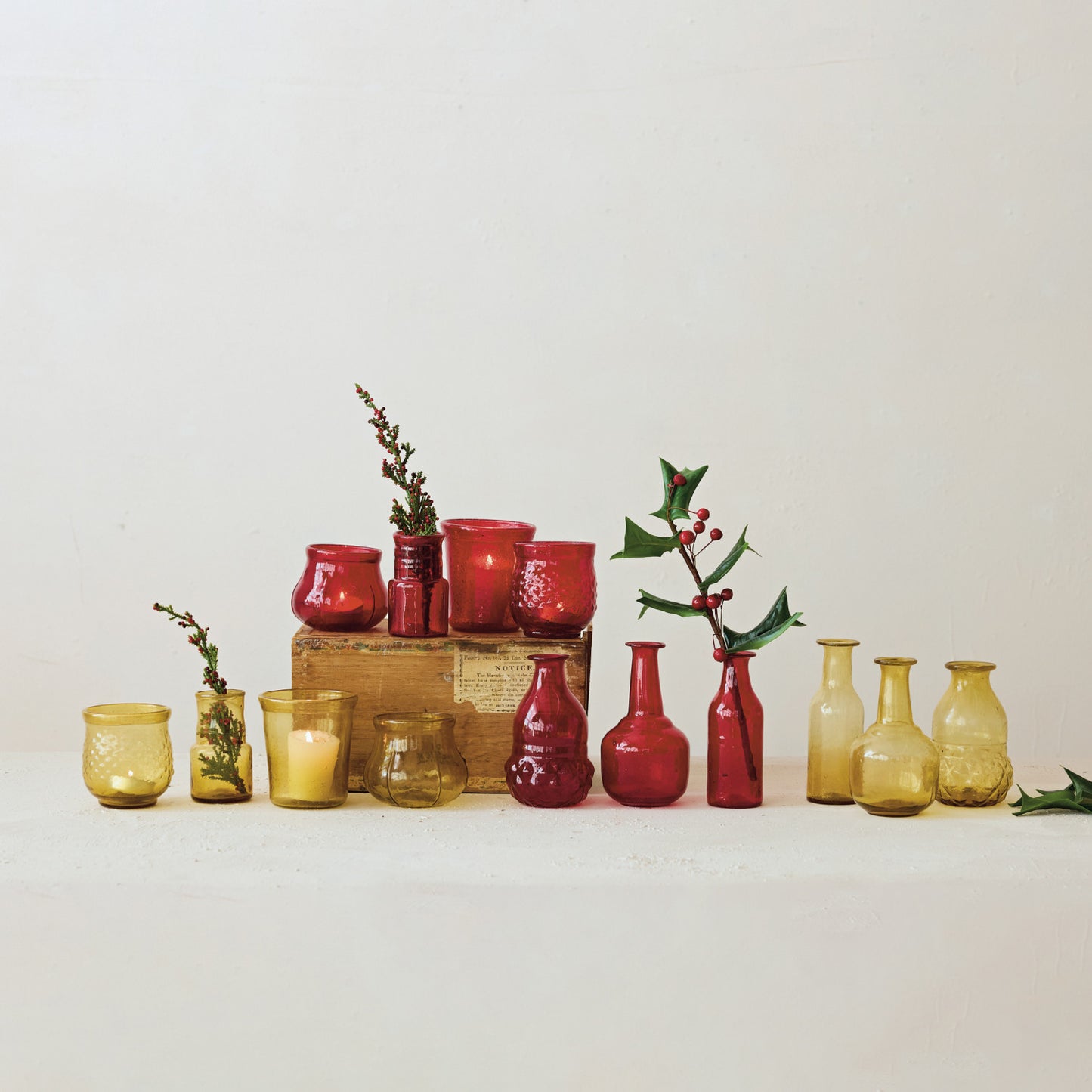 Vase Hand-Blown Glass Red 3 Shapes 3.5" - 5"h (Sold Individually)