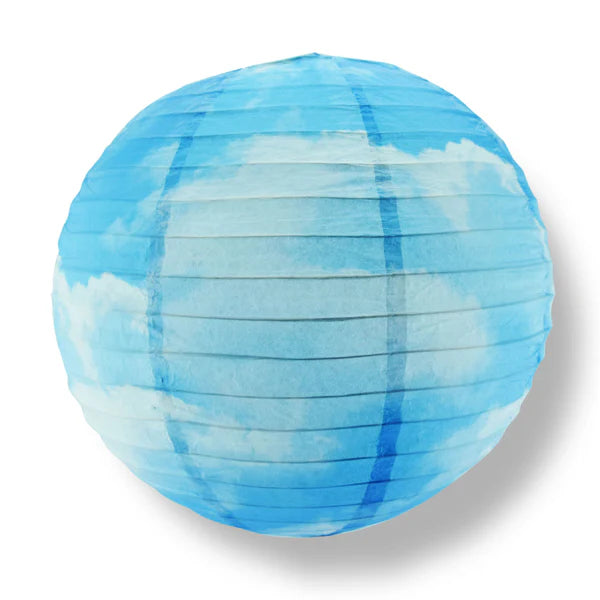 Paper Lantern 14in Regular Rib Pattern Cotton Candy Clouds
