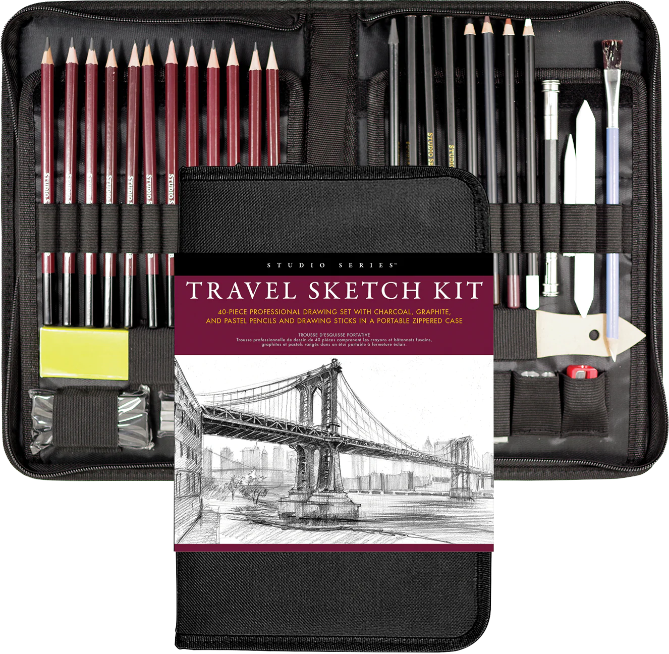 Art Center Travel Sketch Kit 40 Piece Zippered Case