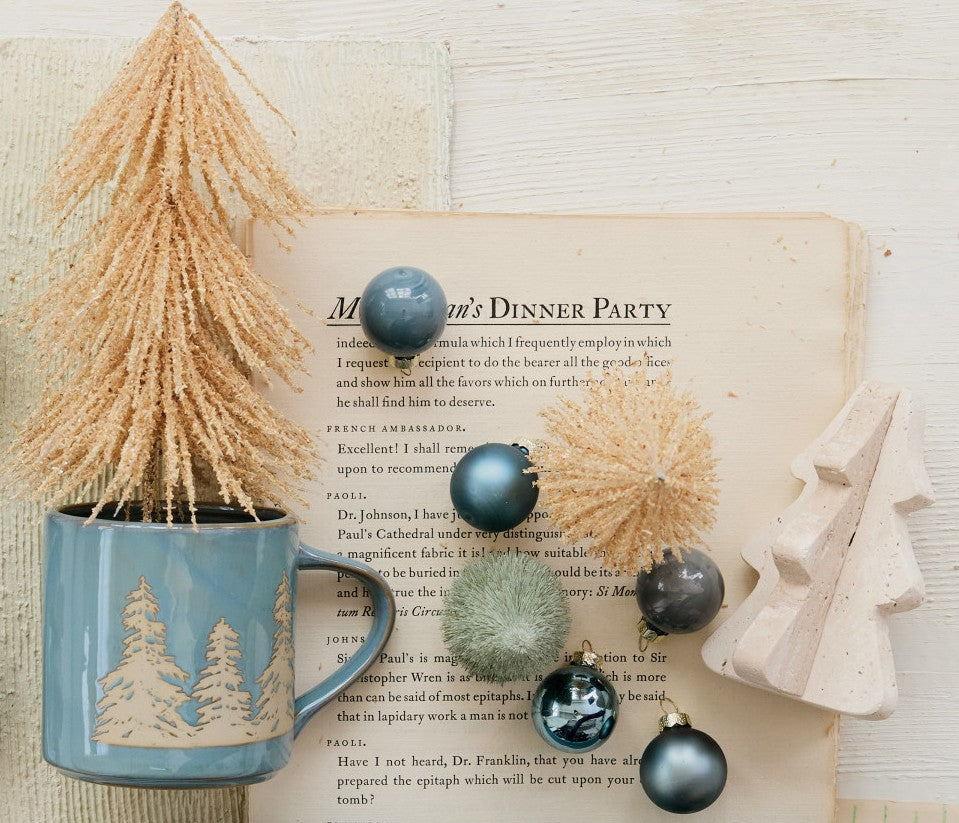 Mug - Stoneware - Wax Relief - Trees - Blue - 16oz