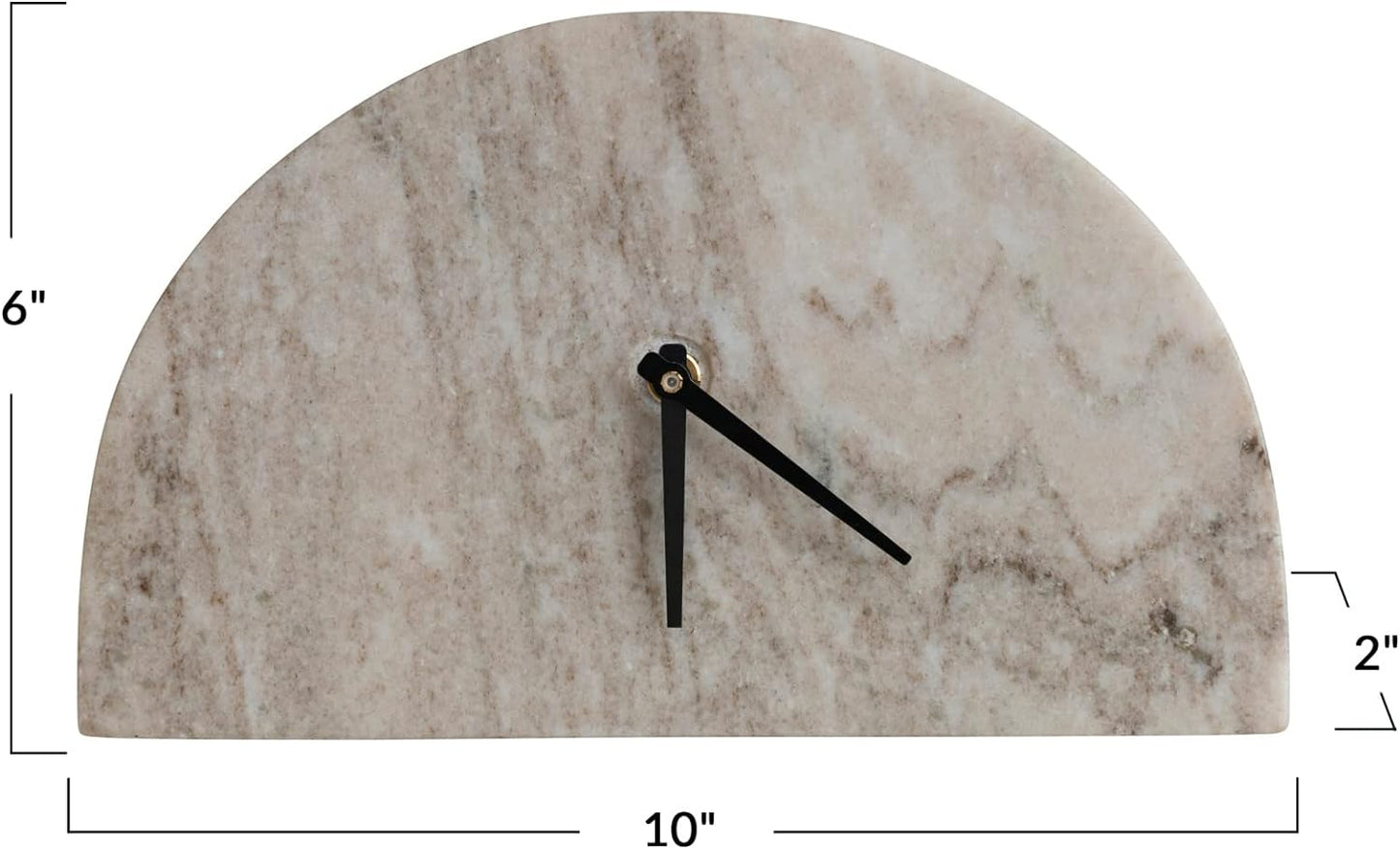 Decor Marble Mantel Clock Half Circle 10" Long x 6" High