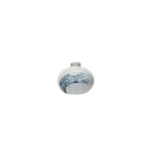 Vase Hand-Painted Stoneware Blue & Cream Small