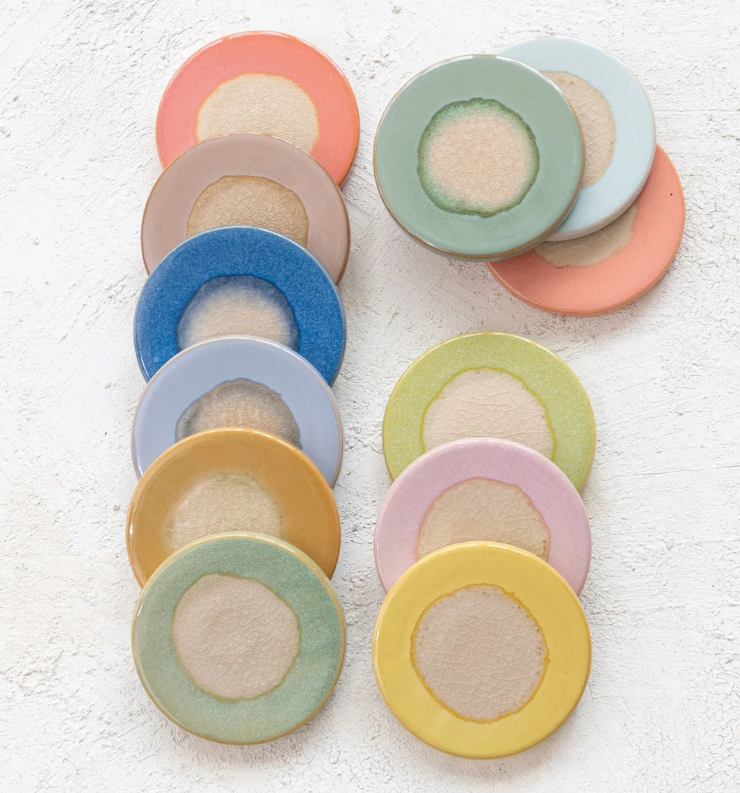 Coaster or Trivet Stoneware Reactive Crackle Glaze 12 Colors 4-1/4" (Sold Individually)