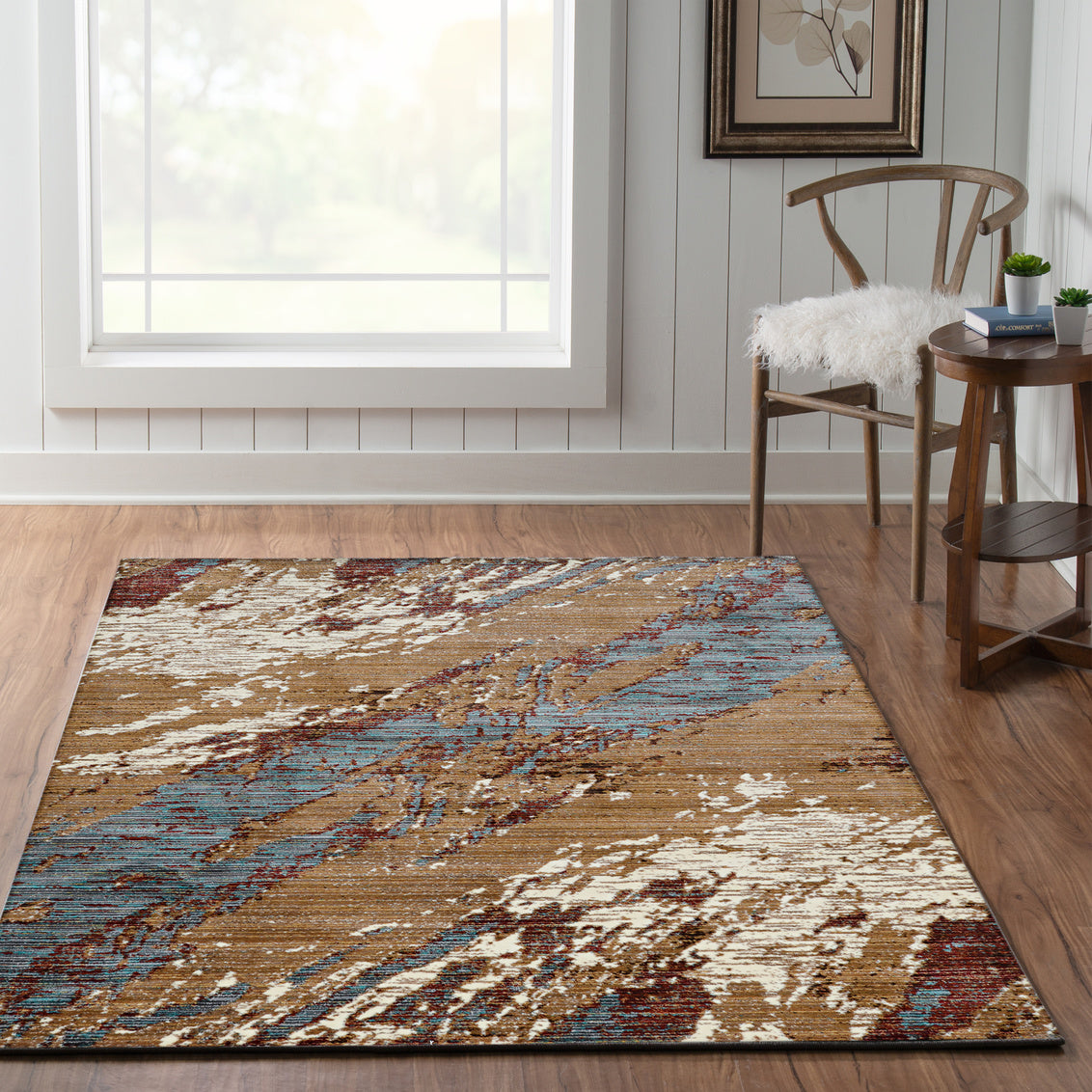 Illusions Marble Beige and Blue Rug 5ft x 8ft