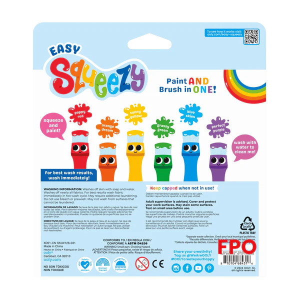 Easy Squeezy Poster Paint Brushes Set of 6