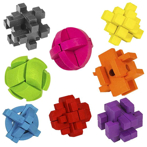 Brain Teaser Color Block Wooden Puzzle (Sold Individually)
