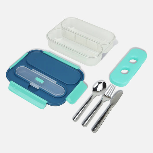 Bento Box - 2 Compartment with Utensils & Ice Pack - Ink Blue