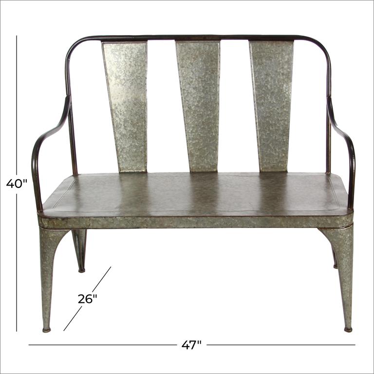Silver Galvanized Metal Outdoor Farmhouse Bench