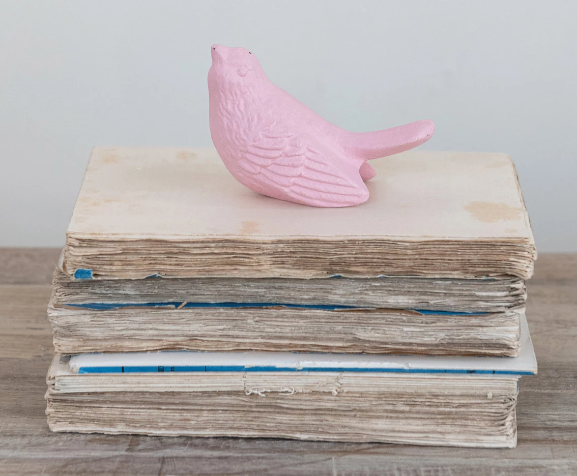 Decorative Cast Iron Bird Matte Pink 2.5"h