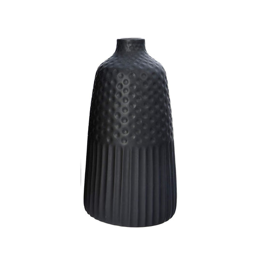 Vase Embossed Stoneware Matte Glaze 8.5" h Black