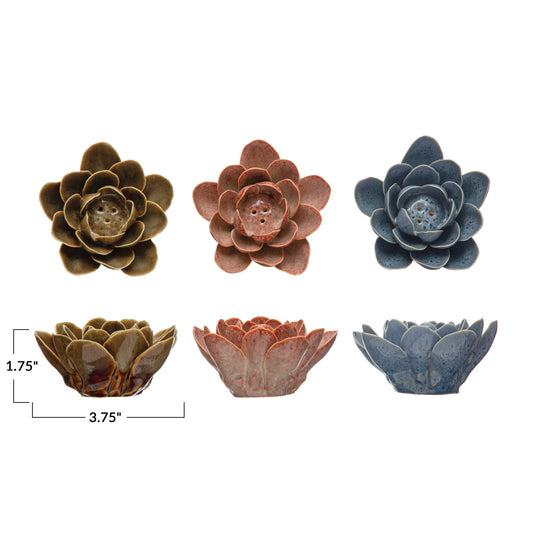 Stoneware Incense Dish/Holder Flower, Reactive Glaze, Matte White (Each One Will Vary)