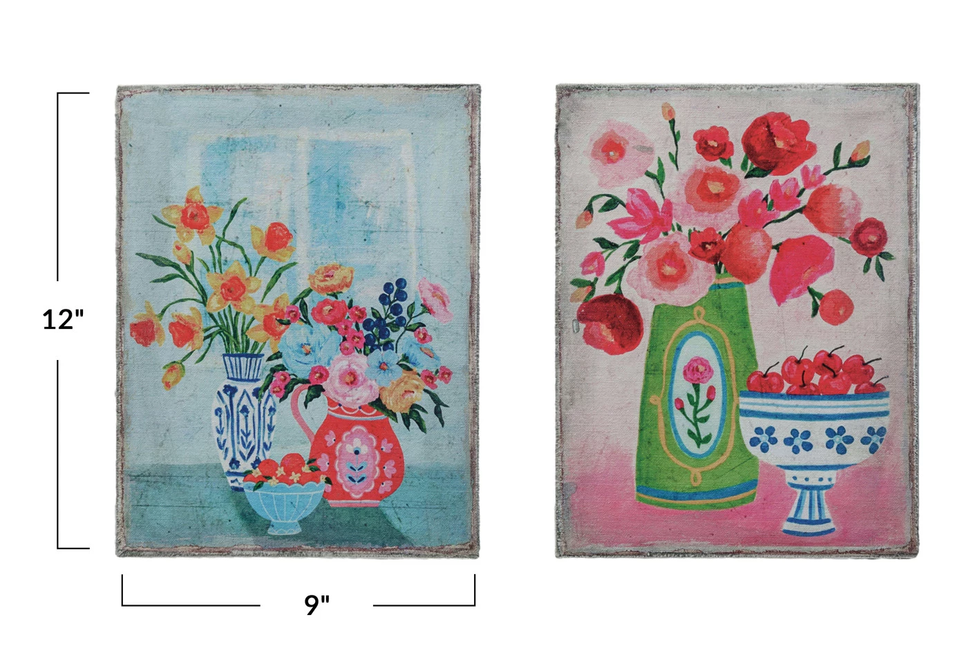 Wall Decor Wood Framed Canvas Flowers in Vases 2 Styles (Sold Individually)