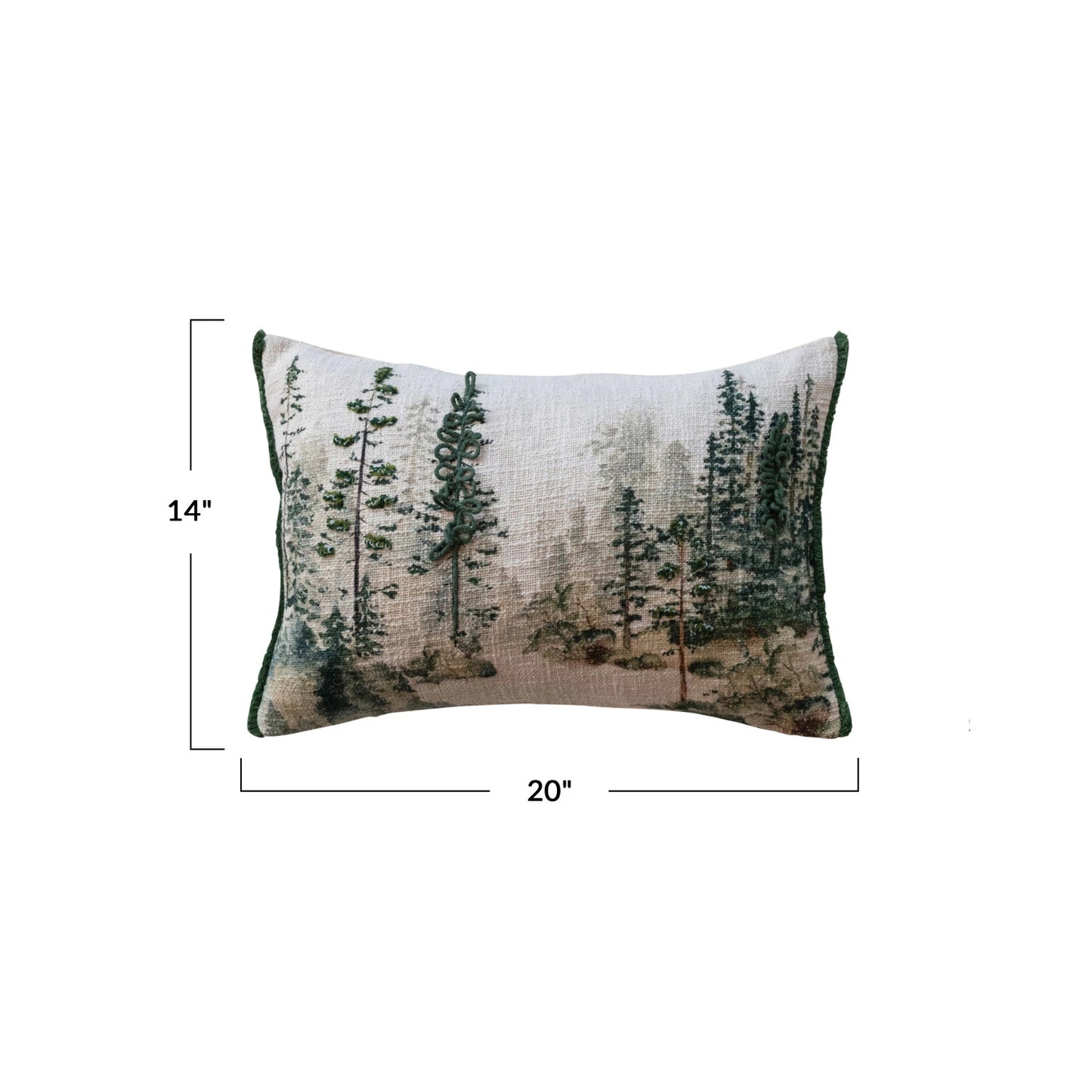 Pillow Lumbar Cotton Printed Trees & Embroidery 20"L x 14"H