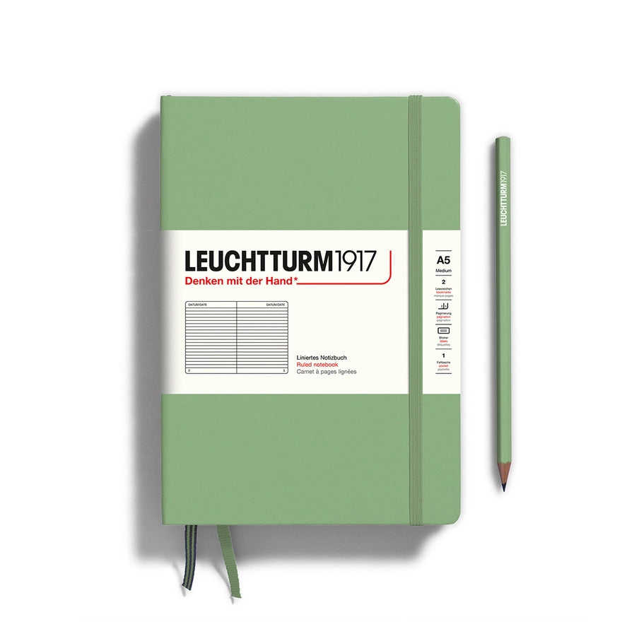 Notebooks - Medium (A5) Sage Hardcover Ruled