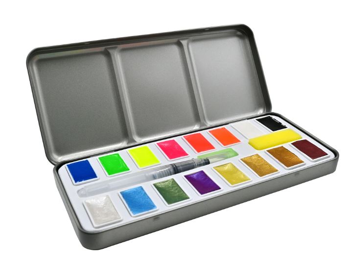 Art Center Watercolor Paint Set Metallic & Neon 18 colors