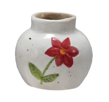 Vase Stoneware Hand Painted 2.5" Round x 2.25"H
