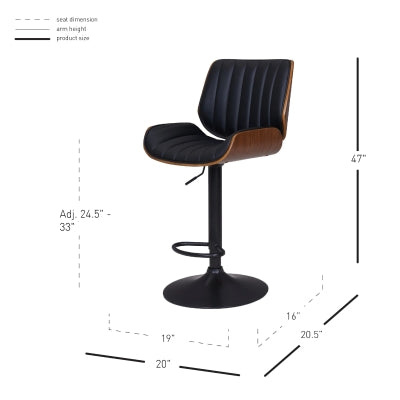 Osborne Swivel Barstool Adjustable Gaslift Black PU/Walnut KD