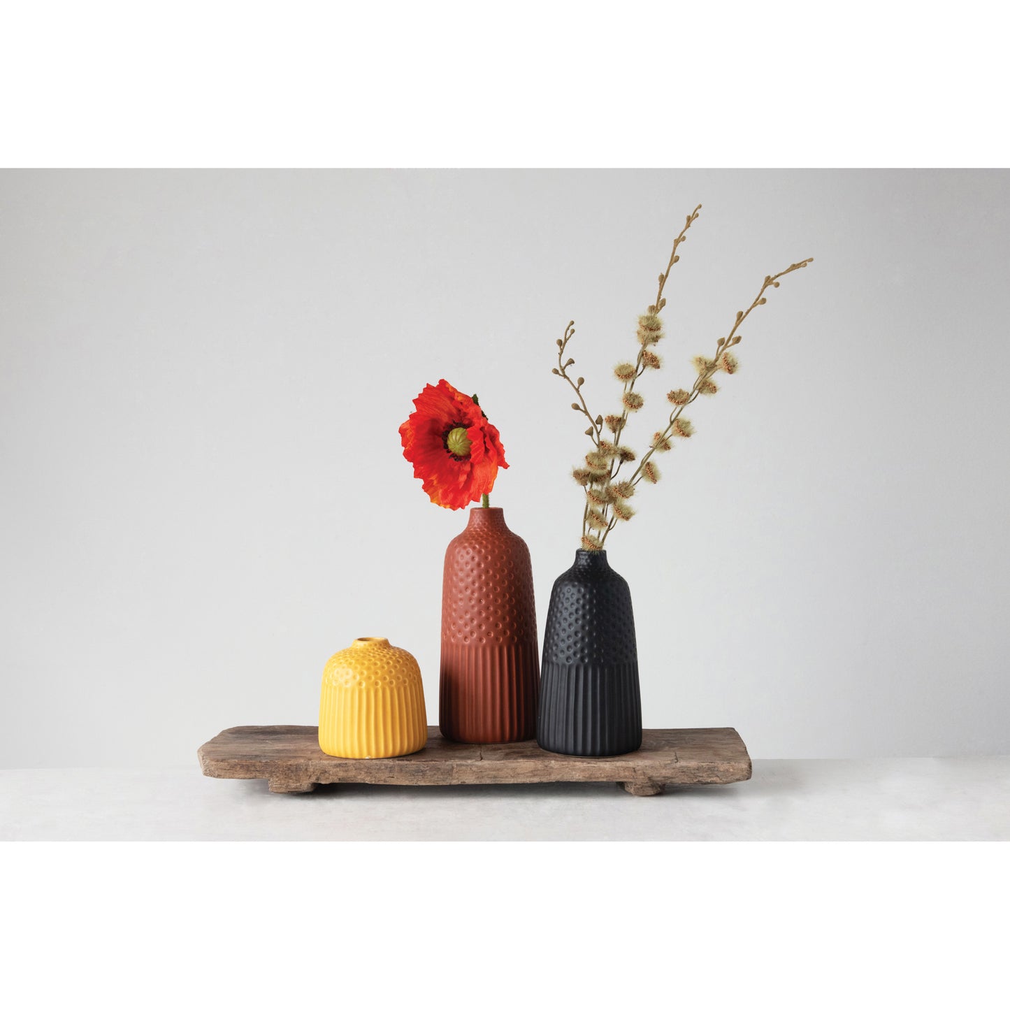 Vase Embossed Stoneware Matte Glaze 10" h Rust