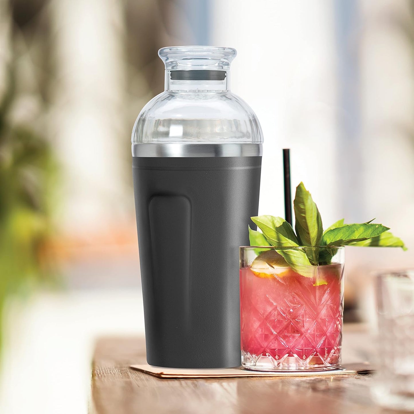 Cocktail Shaker - Groove Double Wall Stainless Steel 16oz Black