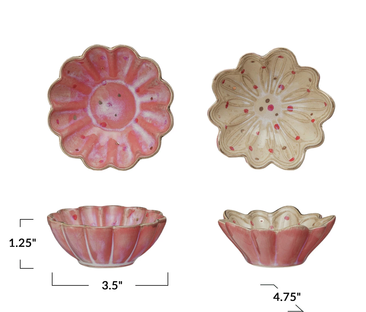 Decorative Stoneware Dish Flower Shaped Pink or Cream 3.5"d (Sold Individually)