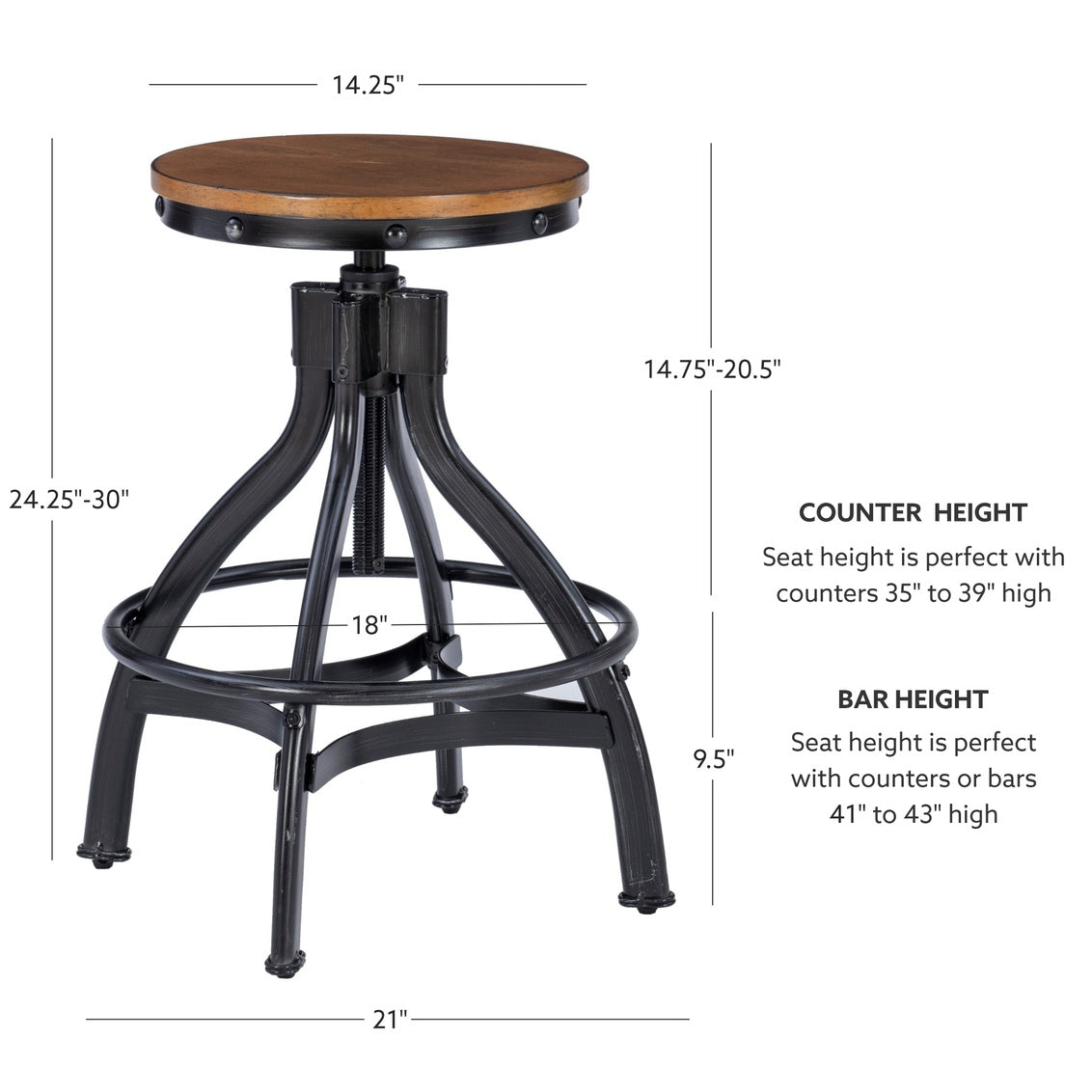 Haywood Adjustable Height Backless Stool (Sold Individually)