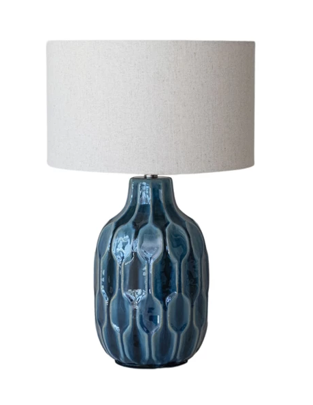 Lamp Tabletop Embossed Ceramic Blue 18.5"h