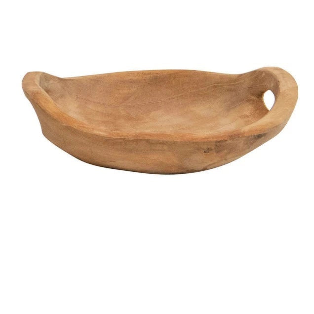 Teak Wood Bowls with Handles - Small 8in