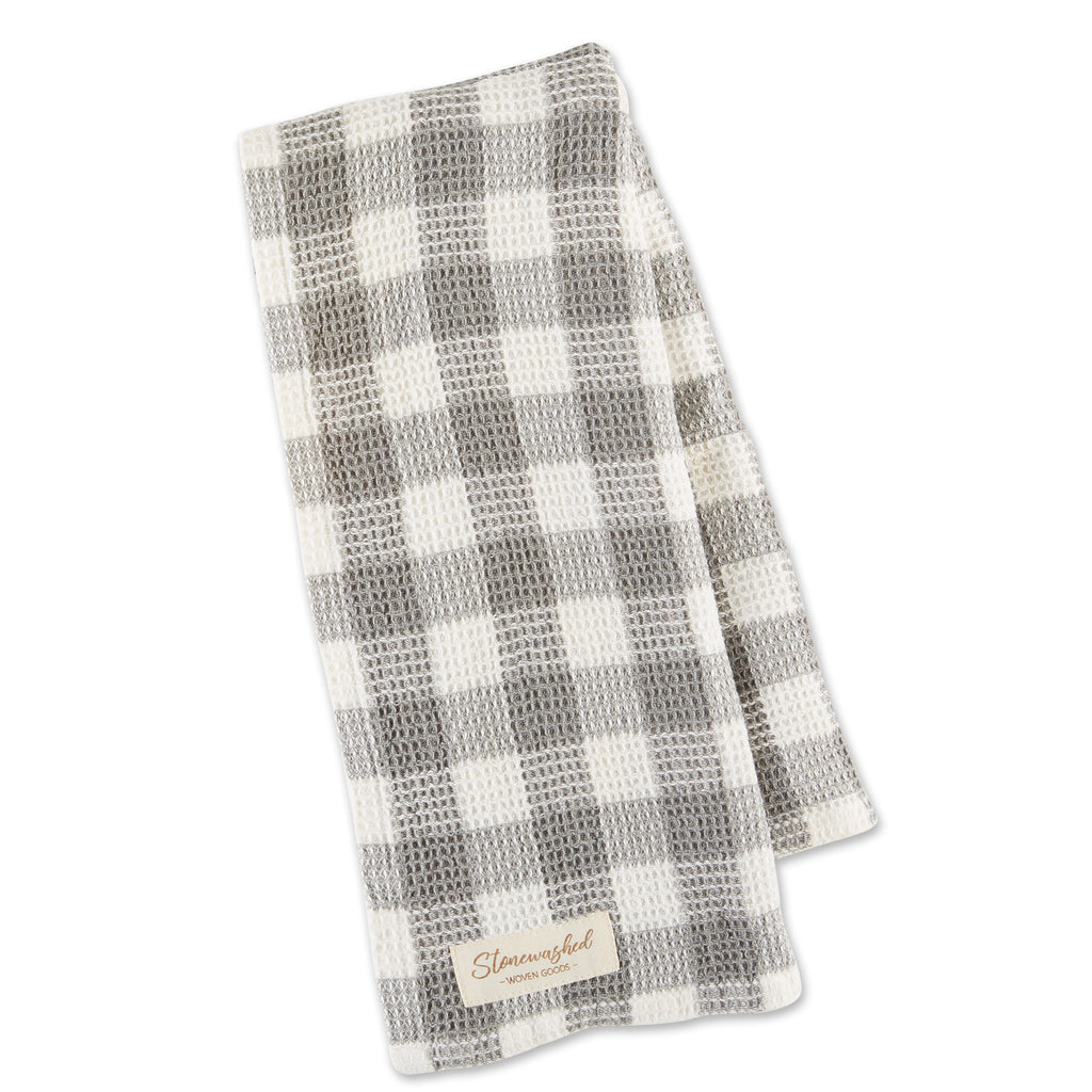 Checker Washed Waffle Dishtowel Dove Gray