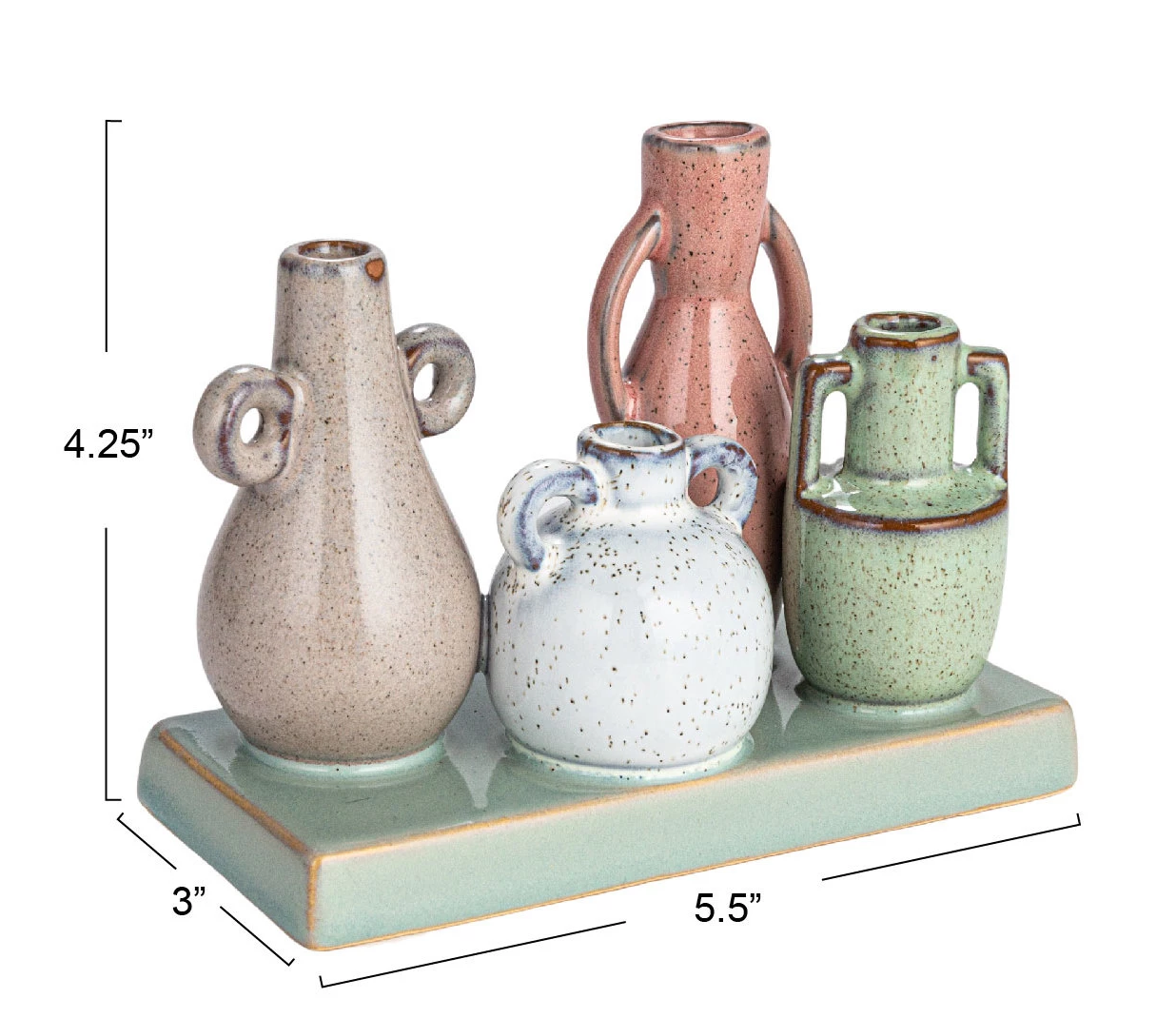 Vases Stoneware Set/4 Mounted on Tray Base Multicolor