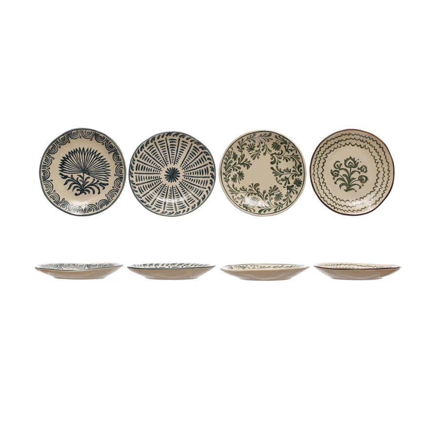 Hand-Stamped Stoneware Bowl w/ Blue Botanicals, 4 Styles (Sold Individually)