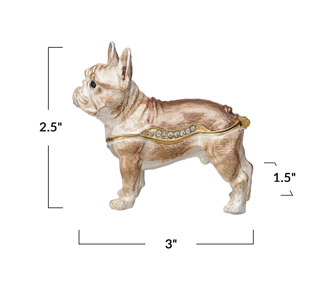 Trinket Box Enameled Metal French Bulldog 3"l x 2.5"h