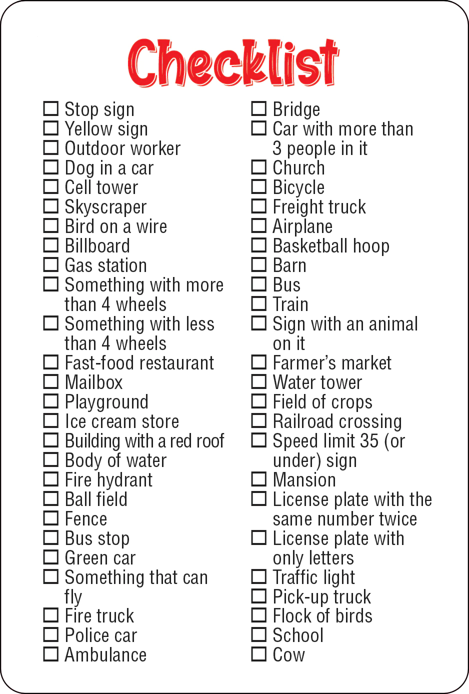 Scavenger Hunt Seek-and-Find Cards Travel