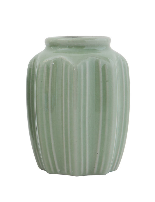 Vase Stoneware Crackle Glaze Jade Fluted