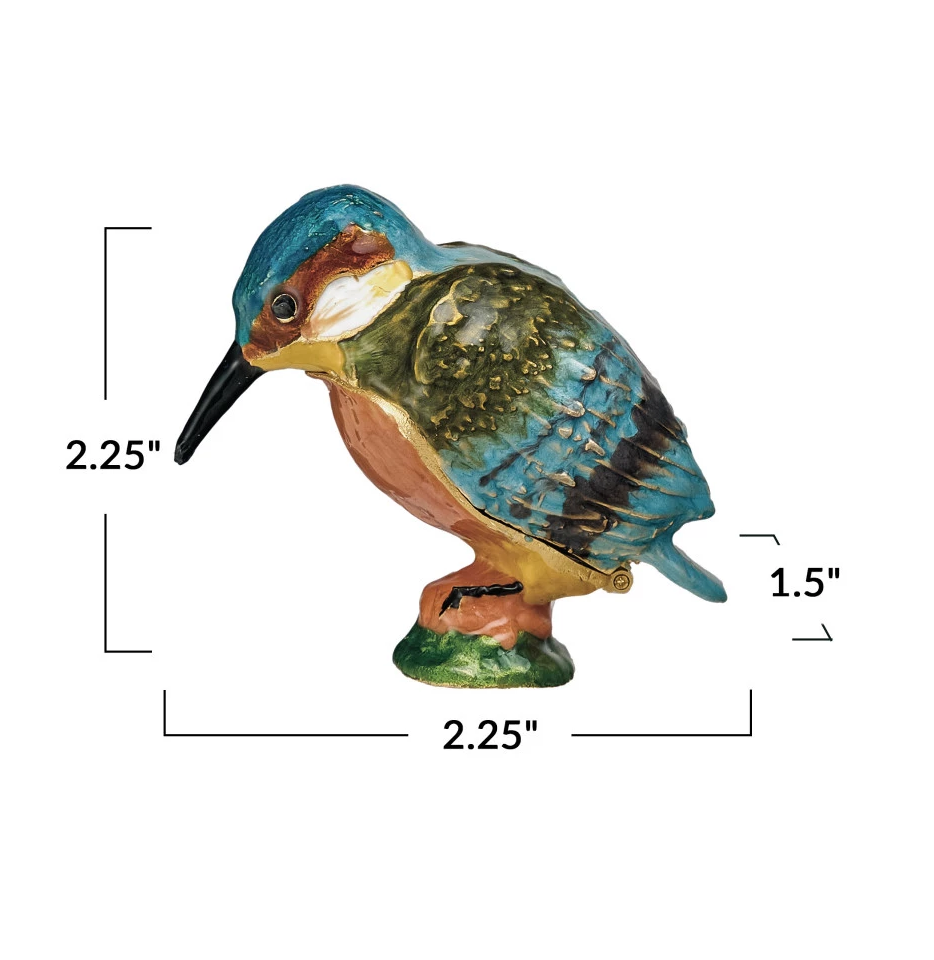 Trinket Box Enameled Metal Kingfisher 2.25"h