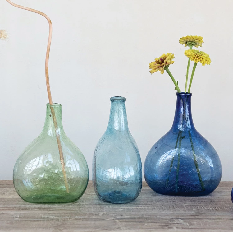 Vase Seeded Glass Decanter Shape 3 Colors 8"h (Sold Individually)