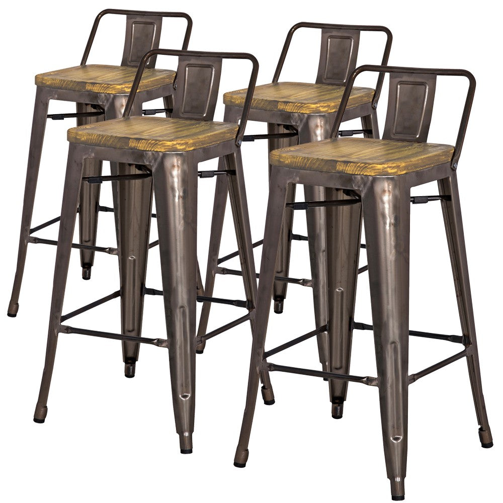 Metropolis Wood Seat Low Back Counter Stool 26in Gunmetal