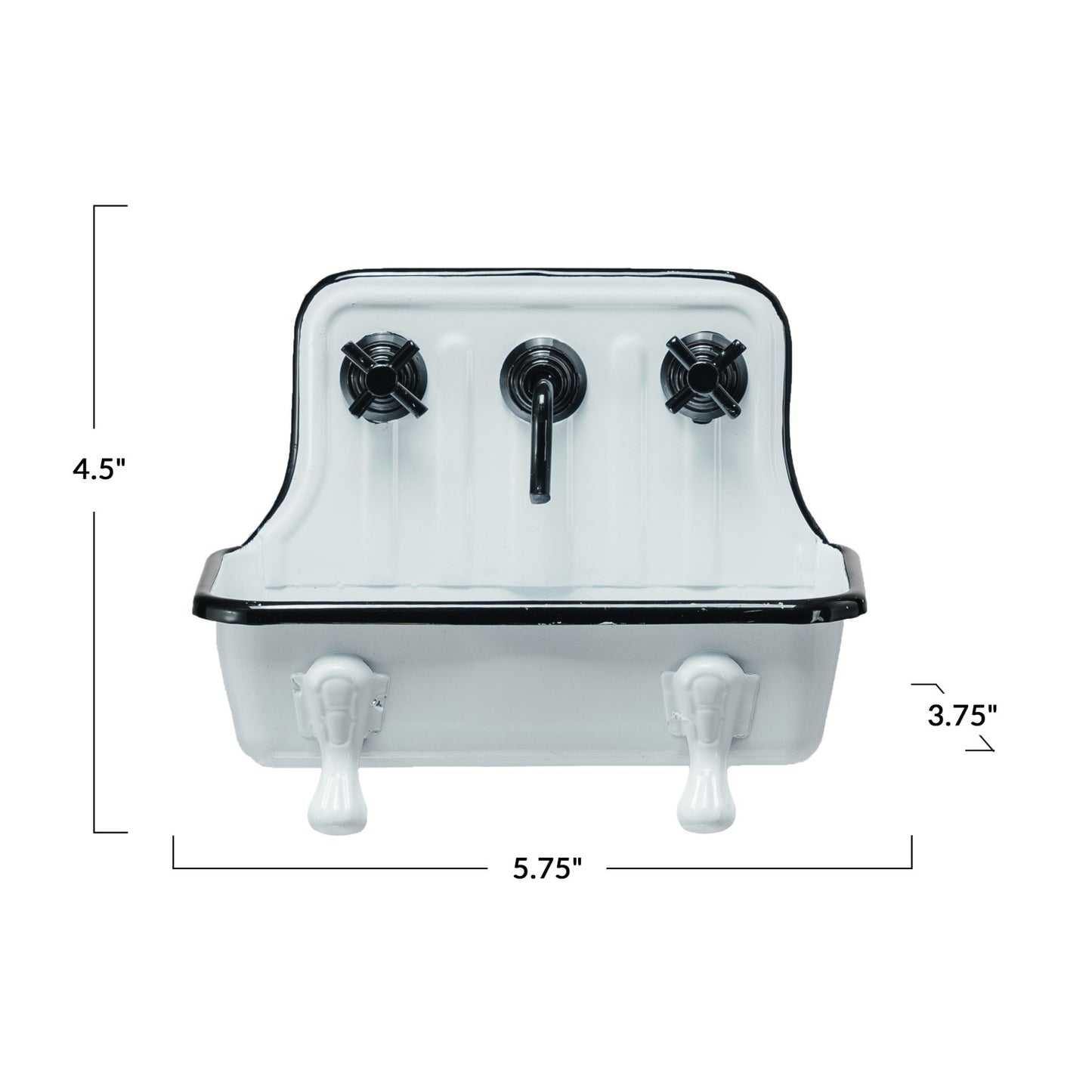 Soap Dish Metal Sink w/ Faucet, White & Black