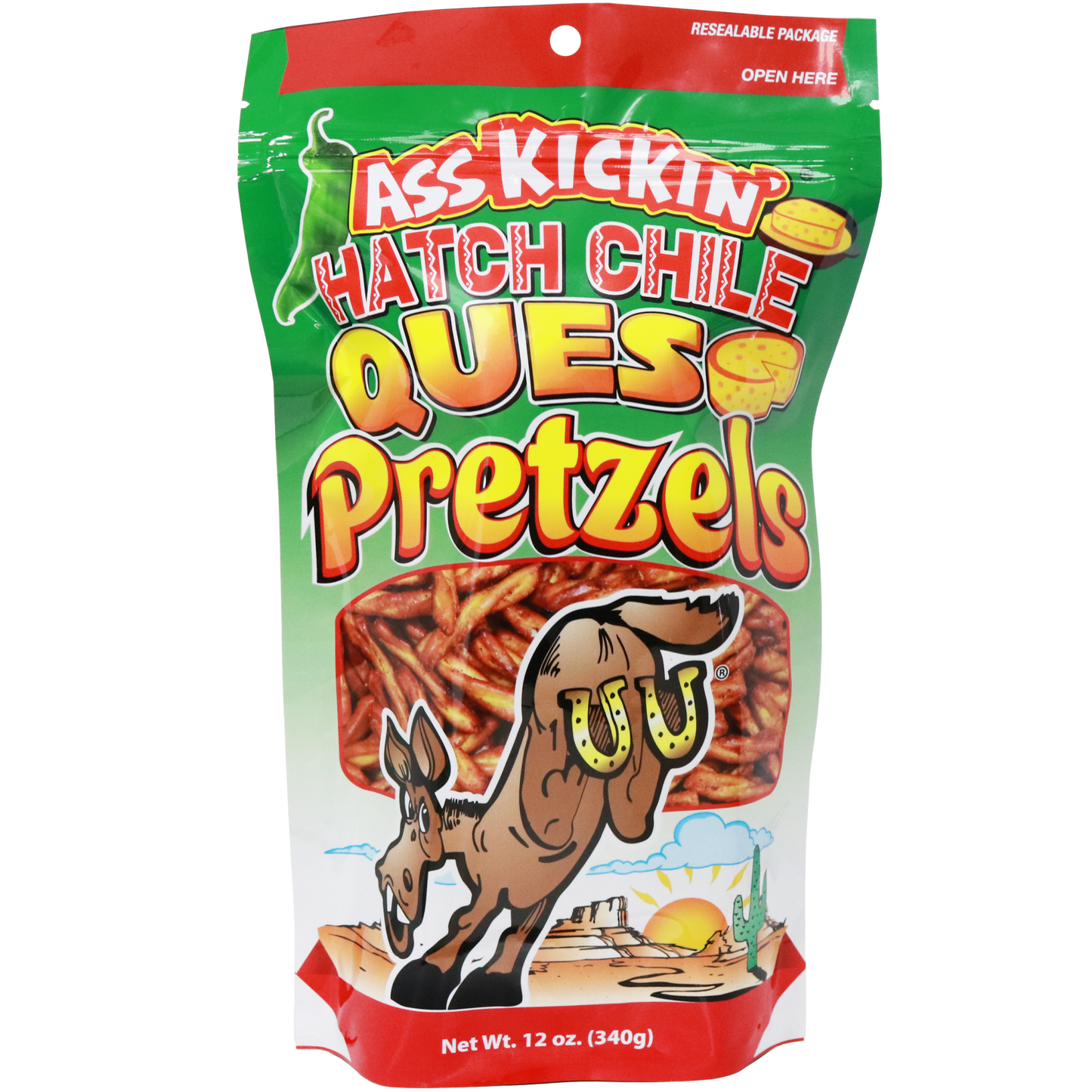 Ass Kickin’ Hatch Chile Queso Twisted Pretzels 12oz Bag