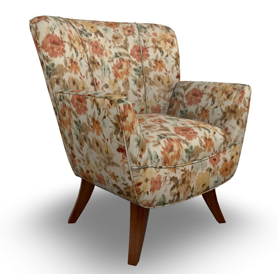 Bethany Accent Chair Meadow Floral Fabric & Dark Walnut Finish Legs