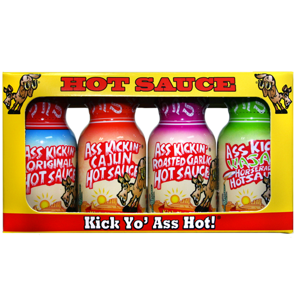 Barbecue Hot Sauce Set Mini Bottles Ass Kickin 4-pack