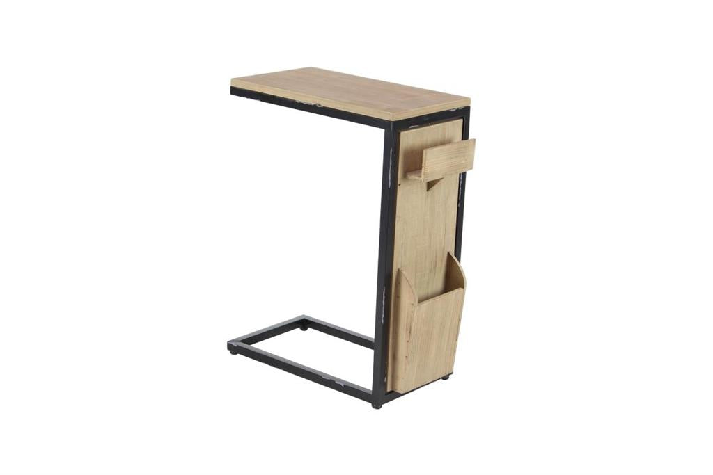 Industrial Lap Top Accent Table Black Metal Frame Natural Wood