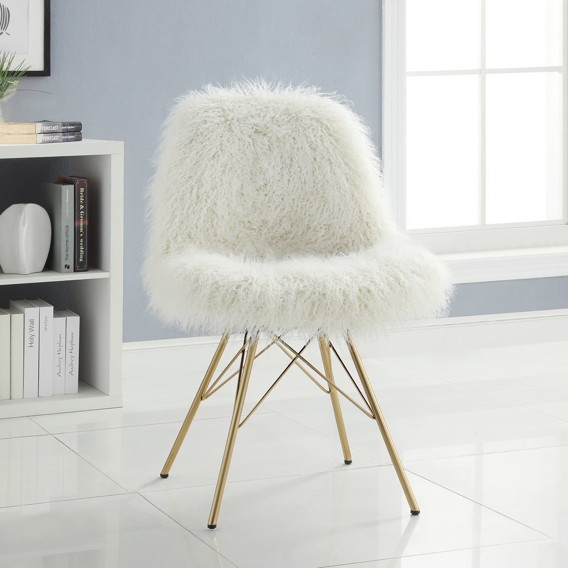 Daisy Faux Flokati Chair with Gold Legs