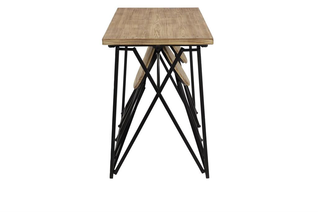 Light Brown Wood Folding Dining Table With Black Metal