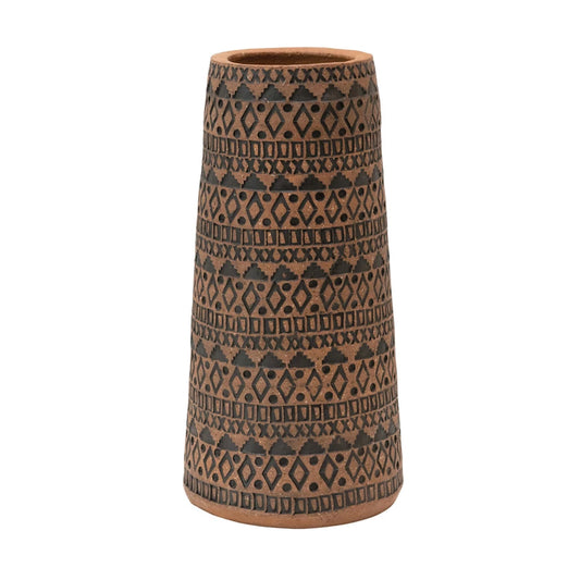 Vase Terracotta Black Geometric Shapes 11"H