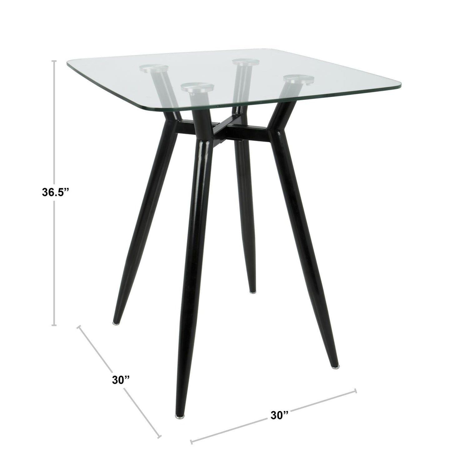 Clara Counter Table Walnut Metal & Clear Glass 30" Square
