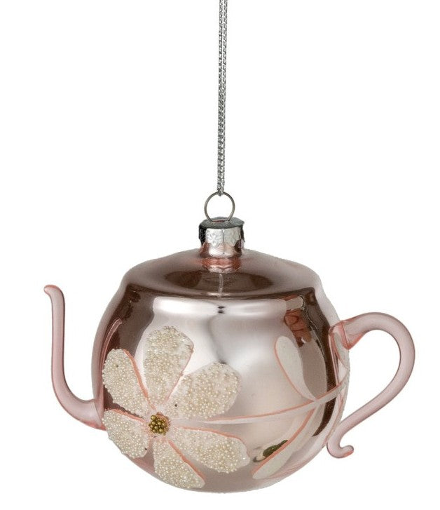 Ornament - Glass Hand Painted - Teapot with Flower