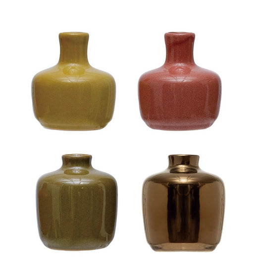 Vase Stoneware Golds, Green, & Rust Small  Reactive Glaze (Sold Individually)
